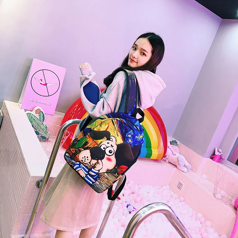 Menghuo New Women Backpacks Girls School Bag 3D Cartoon Cat School Backpack Bag For Girls Printing Backpack Travel Bags Mochilas (32)