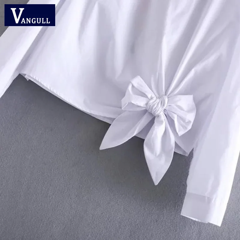 Vangull Женская хлопковая белая блузка с вышивкой, с круглым вырезом, с бантом на спине, с цветочной вышивкой, рубашка, летние повседневные рубашки, женские топы