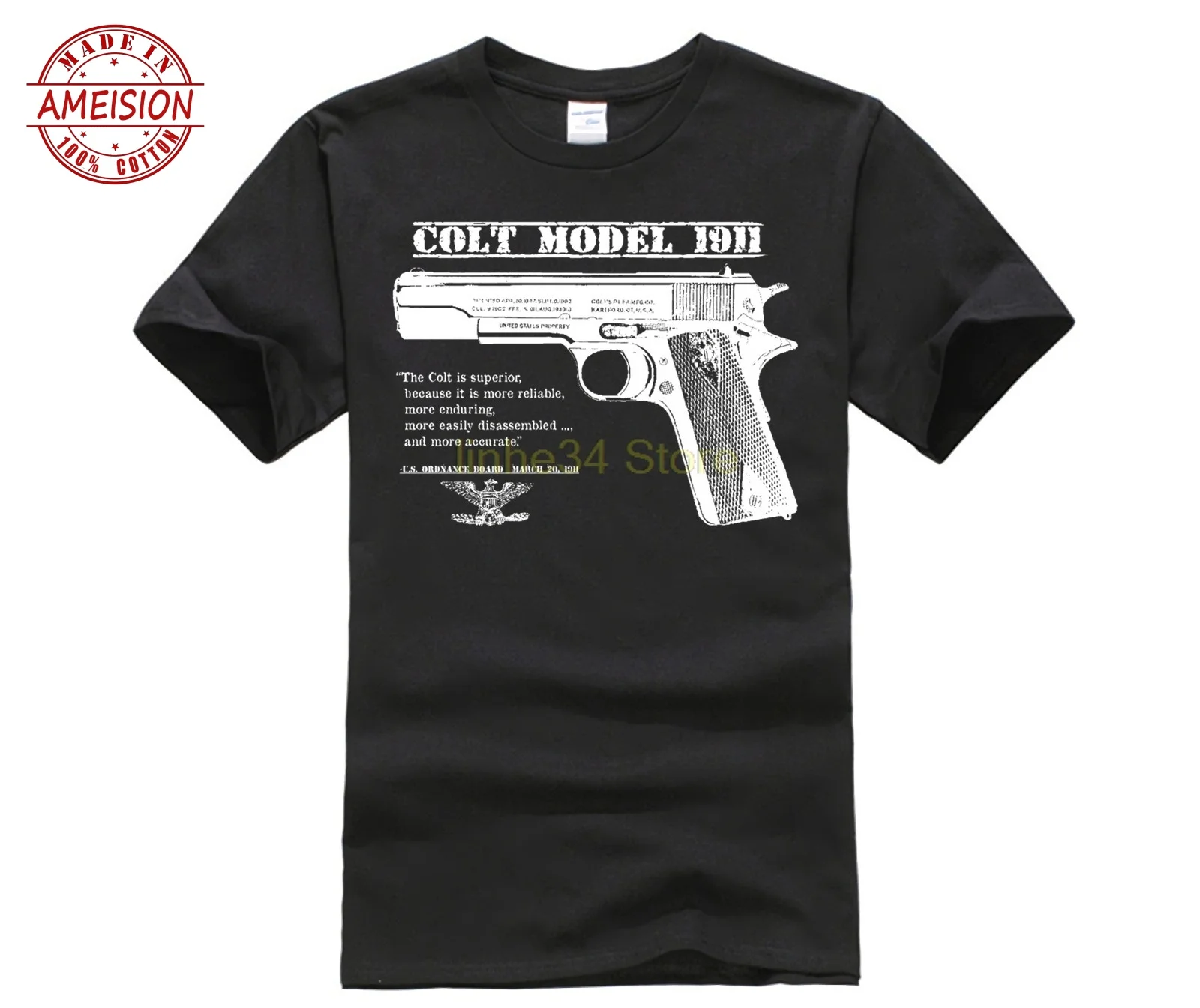 Original US Army Colt  Pistol WWII TShirt trigger safety grips hip hop weird funny t shirts metallica black tee shirt mens