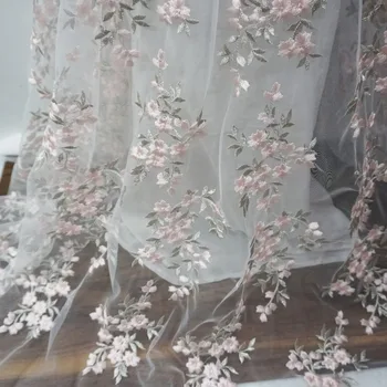 

2 yards Lovely sweet embroidery pink tulle lace 2017 NEW embroidered pink flowers lace fabric!