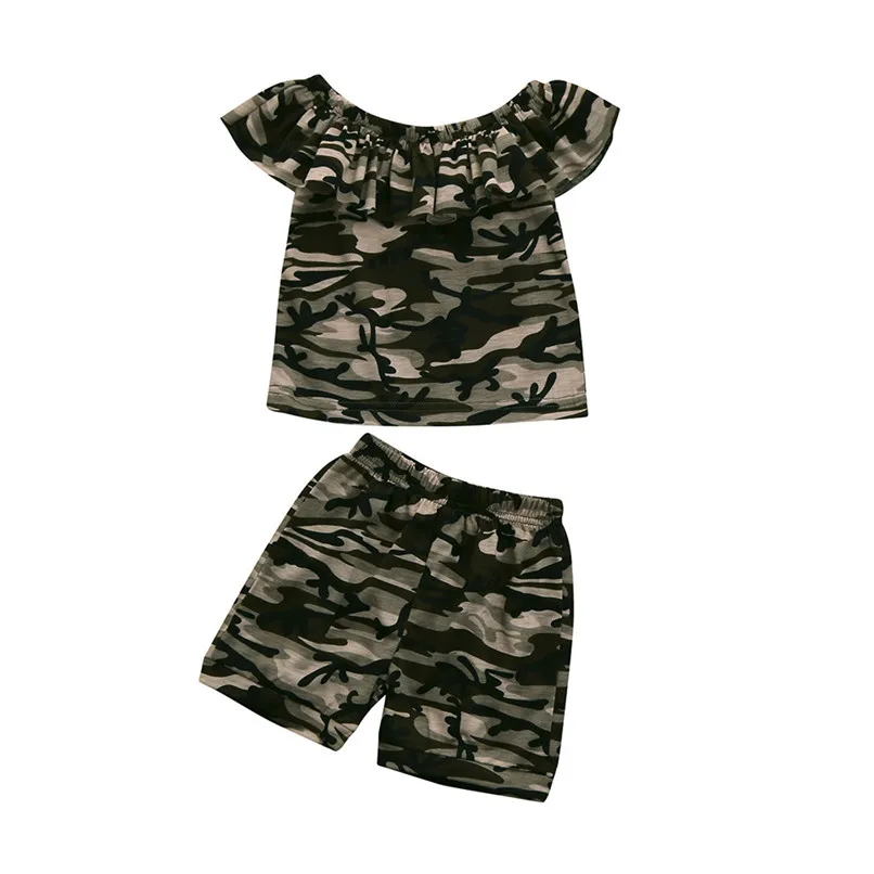 Summer Baby Sets Girl Toddler Kids Baby Girls Short Sleeve Camouflage T-shirt Tops+Shorts Outfits Set Baby Girl Clothes M8Y22 (1)