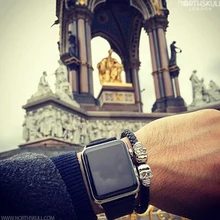 19/20 cm de Cuero de Los Hombres Northskull Joyería Chapados En Oro de Acero de Titanio de Acero de Doble Cráneo Negro de Cuero Genuino Pulsera de Los Brazaletes