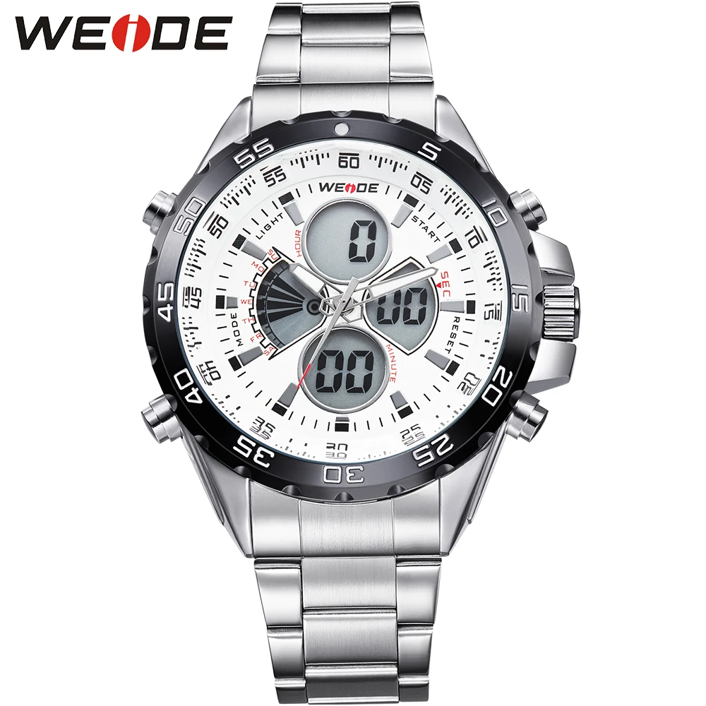 WEIDE Silver Stainless Steel Strap Mens Waterproof Analog