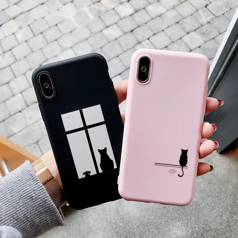 Милый мультяшный черный чехол для телефона с котом iphone 7 6 6S 5 5S 8 Plus X XR XS 11 pro