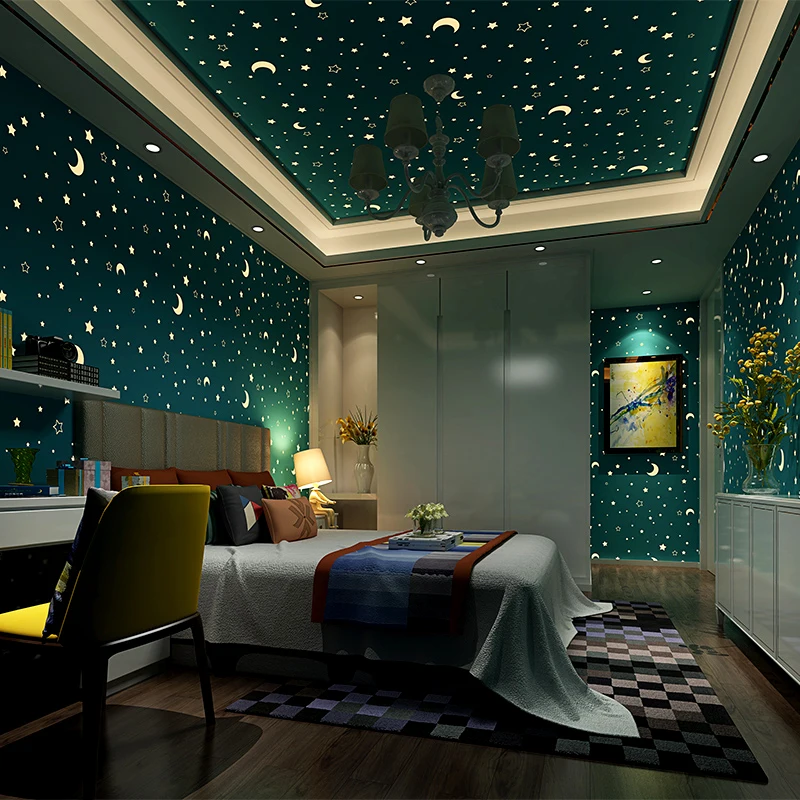 

Self Adhesive Wallpaper Modern 3D Star Snow Nightlight Children's Bedroom PVC Eco-Friendly Wall Sticker Students Dorm 3 D Decor