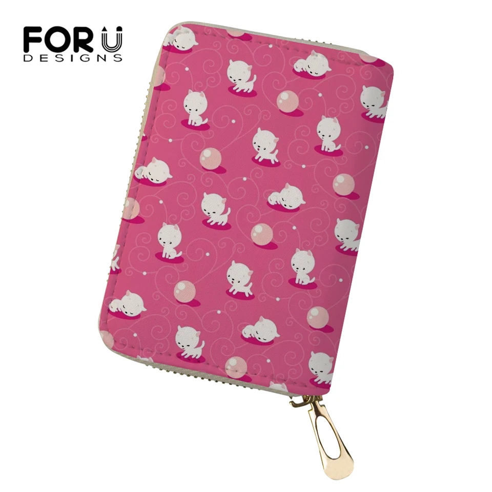 

FORUDESIGNS Fashion Women Business PU Card Holder Kawaii Animal Prints Girls Money Purses Little Rabbits Pattern Cluth Wallets
