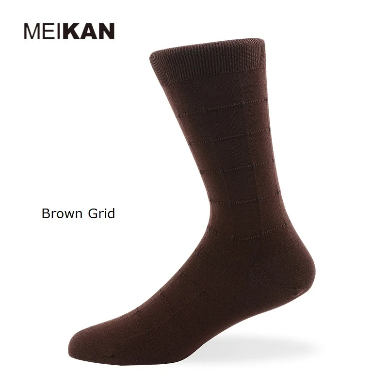 MKS2017001 MEIKANG Брендовые мужские носки высокого качества тонкие мерсеризованный хлопок высокой плотности ткачество бизнес Sox хлопок - Цвет: MKS2017001BrownGrid