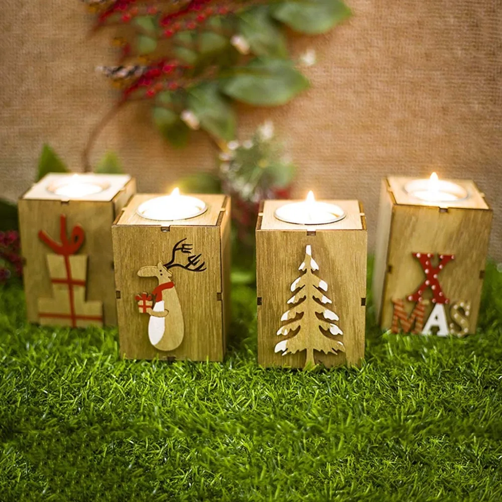 

Navidad 2018 Christmas Wood Candle Holders, Wooden Candlestick Tealight Candle Holder For Home Xmas New Year Christmas Decor