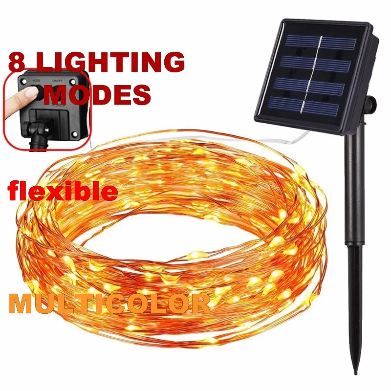 

8 modes multicolor Christmas Solar LED String Light Waterproof 10M 33ft 100 LED Silver Wire Fairy Lamp For Outdoor Garden Chris
