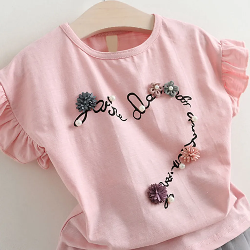 Layette/костюмы для девочек, летняя одежда с круглым вырезом, детская одежда, кружевная футболка с цветочным принтом и фатиновая юбка, комплект Bebek Giyim