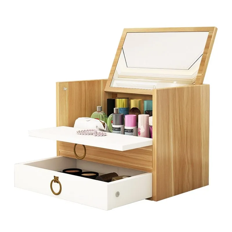  European household desktop with mirror drawer dressing table simple bedroom large wooden cosmetics  - 33059594568