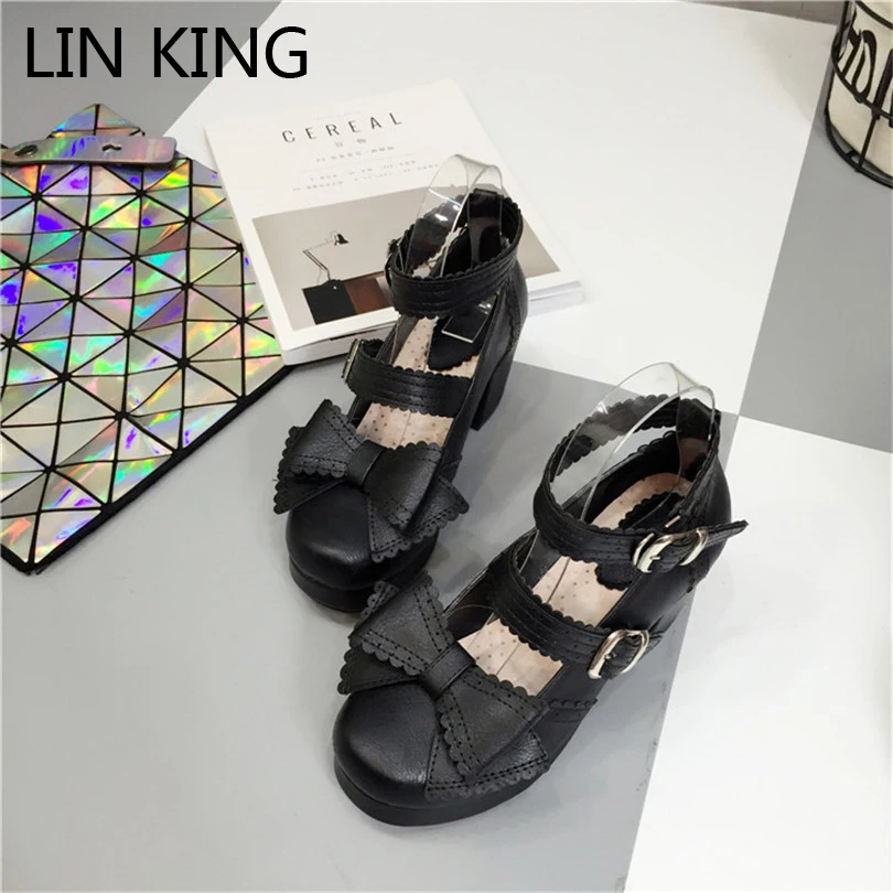 

LIN KING Fashion Princess Pumps Solid PU Leather Soft PU Leather Mori Girl Cosplay Lolita Shoes Sexy Office Lady Work Shoes