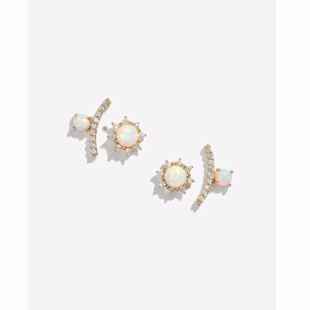 

2018 Geometric cute earring paved white cz fire opal GEM elegance multi piercing second stud round sun bar Gorgeous ear studs