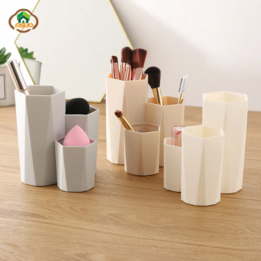 

MSJO Makeup Organizer Storage Box 3 Grid Makeup Brush Holder for Women Cosmetices Brush Pen Home Organizador Desktop Storage Box