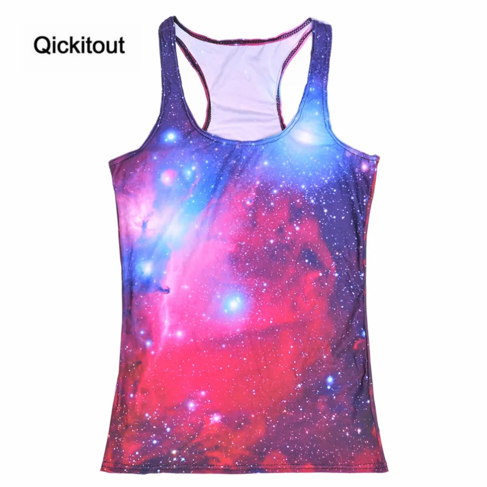 

Qickitout Tops 2016 Summer Women Sexy Blouses Strapless Sleeveless Digital Print Casual Strap Purple Satr Tank Tops Ladies' Vest