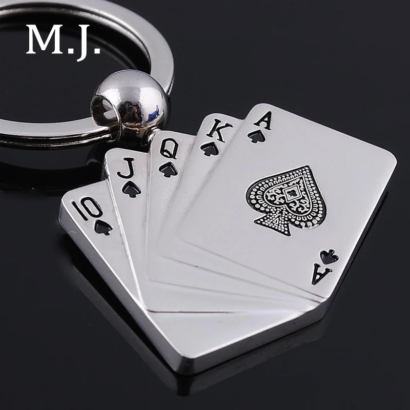 AuPra Poker Lucky Playing Cards Keyring Leather KeychainKey Ring Gifts 