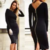 Spring new large size Bodycon dress Solid Color Round neck long sleeve Back zipper tight dress Female Fashion Clothes D1240 ► Photo 3/6