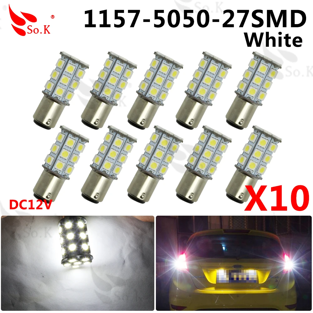 10x Super White T25 S25 1157 Bay15d 18-SMD 5050 LED Tail Brake Stop Light Bulbs 