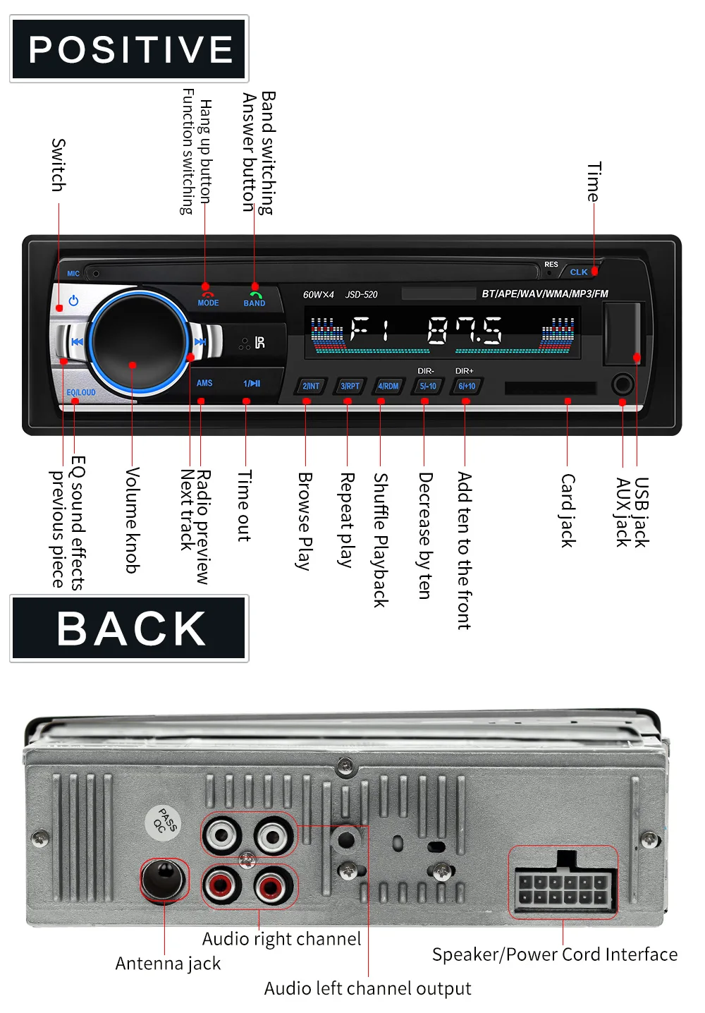 Camecho Bluetooth Авторадио Стерео радио FM Aux вход приемник SD USB JSD-520 12 В In-dash 1 din автомобильный MP3 мультимедийный плеер