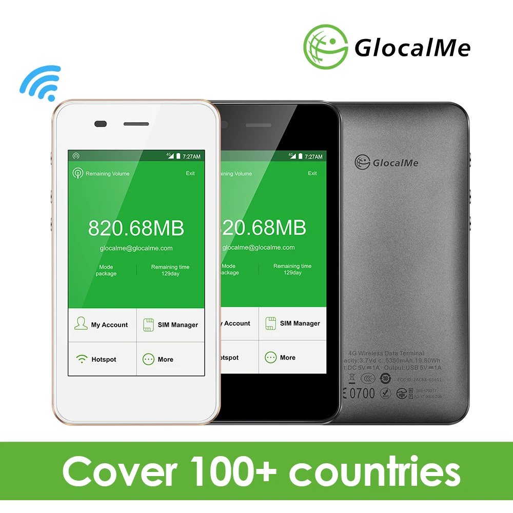 GlocalMe 4G LTE Global Pocket Wifi Wireless Router with 1GB Data No Sim Card Free Roaming