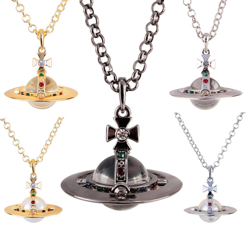 

XIAOJINGLING Punk Hip Hop 3D Crystal Saturn Planet Shaped Pendant 80cm Long Sweater Chain Necklace Jewelry For Men Women Gifts