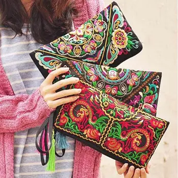 

2019 High quality Brand Cotton Blend Wallet Female National Retro Purse Embroidered Long Wallet Women Vintage Purse