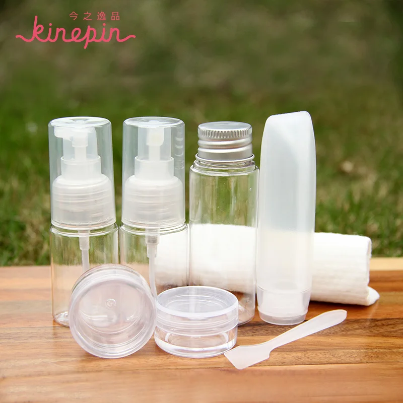 KINEPIN 9pcs/set Compact Travel Refillable Bottle Set Kit Cosmetics Spray Pump Lotion Press Bottle Cream Jar with Plastic Case KINEPIN 9pcs/set Compact Travel Refillable Bottle Set Kit Cosmetics Spray Pump Lotion Press Bottle Cream Jar with Plastic Case