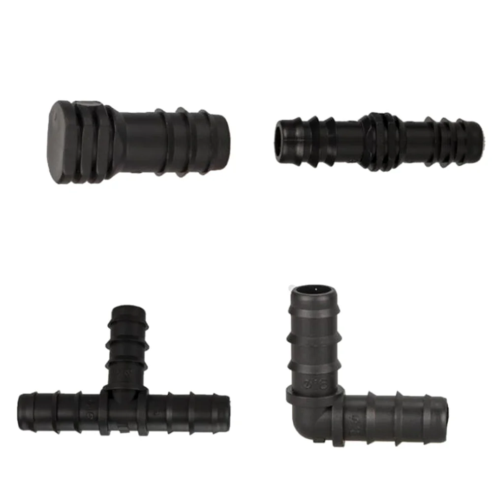 5PCS Four Types 16/20mm PE Water Pipe Connectors (Tee Connector, End Cap, Elbow Connector