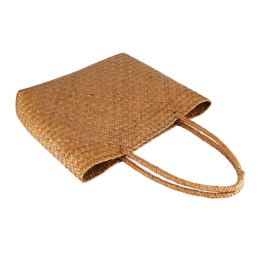 

2019 Seaweed Woven Bag Shoulder Bag Earth gold Women's Retro Fashion Embroidery Cane Grass Woven Beach Bag 44x32x8cm Dropship