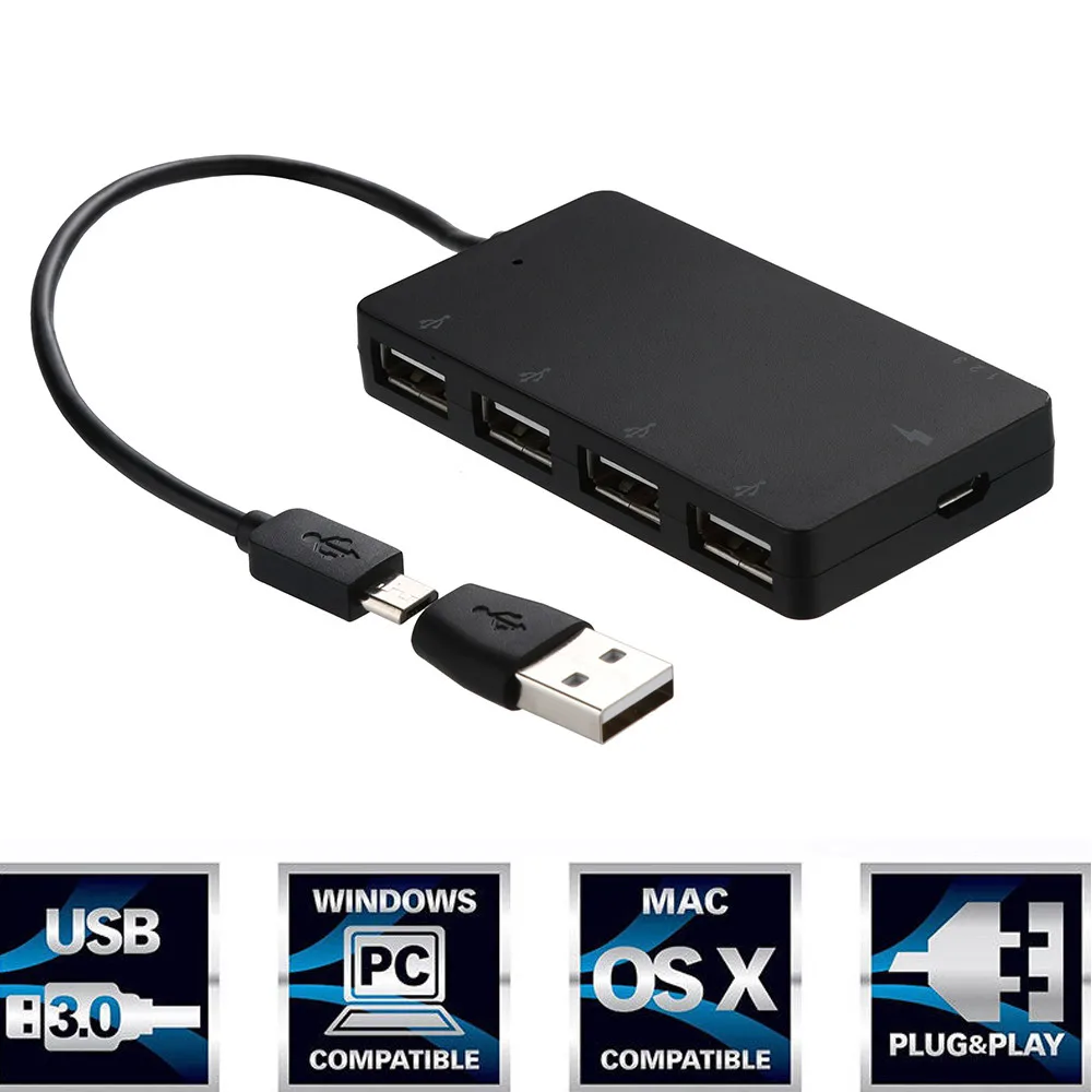 Kinganda концентратор высокого качества USB 2,0+ Mirco USB к USB 2,0 4 порта концентратор для ноутбука ПК ноутбук для телефона черный#30 L0405