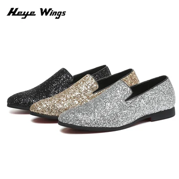 

Heye Wings men's shoes gold and silver rhinestone leather fashion shoes Bling Paillette Men Loafers Charming Elegant Party Dress
