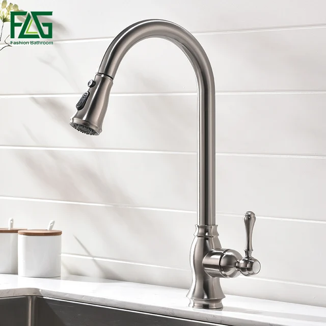 Best Quality FLG Kitchen Faucets Pull Down Out Brushed Nickel Kitchen Tap New Design Brass Faucets High Quality Sink Mixer Taps 929-33N