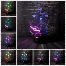 Покемон Пикачу фигурки 3D смешанный ночник 7 цветов Изменение лампы светодиодный мультяшный светильник USB Сенсорный Настольный Декор детские игрушки подарок