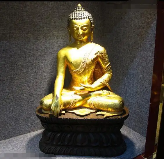 

Nepal 100% pure Bronze 24K Gold Refined Carved Sakyamuni Tathagata Buddha Statue
