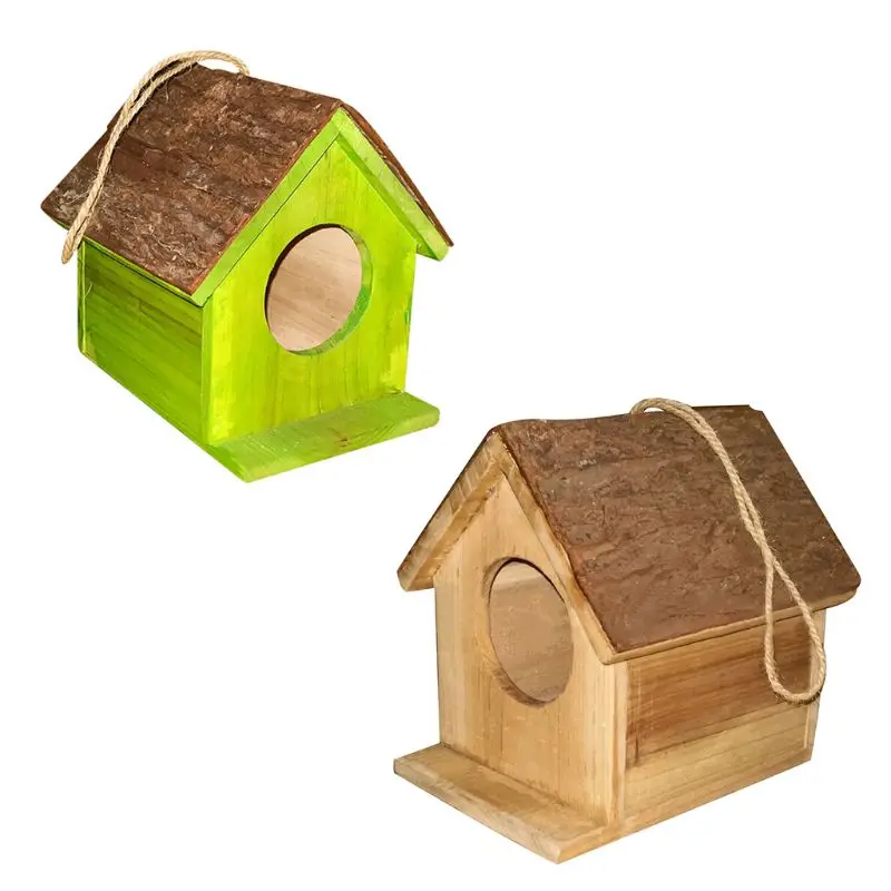 Creative Bird Nest Fir Bark House Shape Birds Breeding Nests Birdhouse Wooden Ornaments