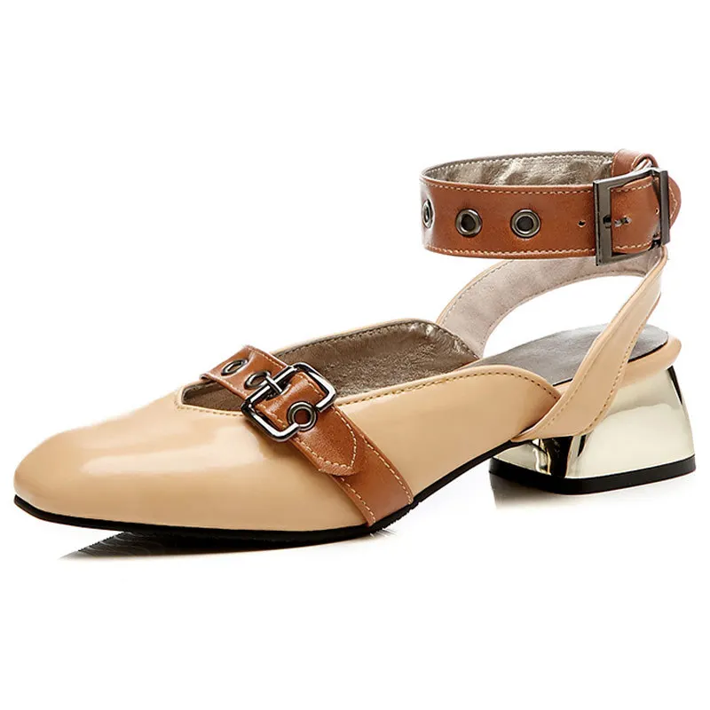 

2019 Autumn Europe United States Explosions Belt Buckle Square heel big Size Women's Shoe woman pu leather shoes ladies sandals