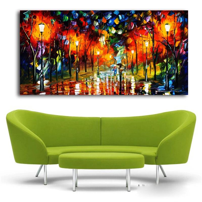 

printed painting Abstract Modern Wall Painting Rain Tree Road Palette Knife Oil Painting On Canvas Wall Decor Home Decoration