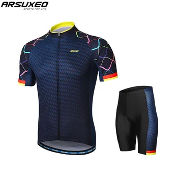 

ARSUXEO Men's Cycling Clothing Cycling Jersey 2018 Short Sleeves Mountain Road Bike Suits Shirt With Padded Shorts Ropa Ciclismo
