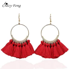 Điên Cuồng Phong T Thể Hiện Phong Cách Châu Âu Tua Rua Bông Tai Nữ Xanh Đỏ Vàng Bohemia Tua Rua Hạt Tòn Ten Bông Tai Tuyên Bố Món Quà Trang Sức(China)