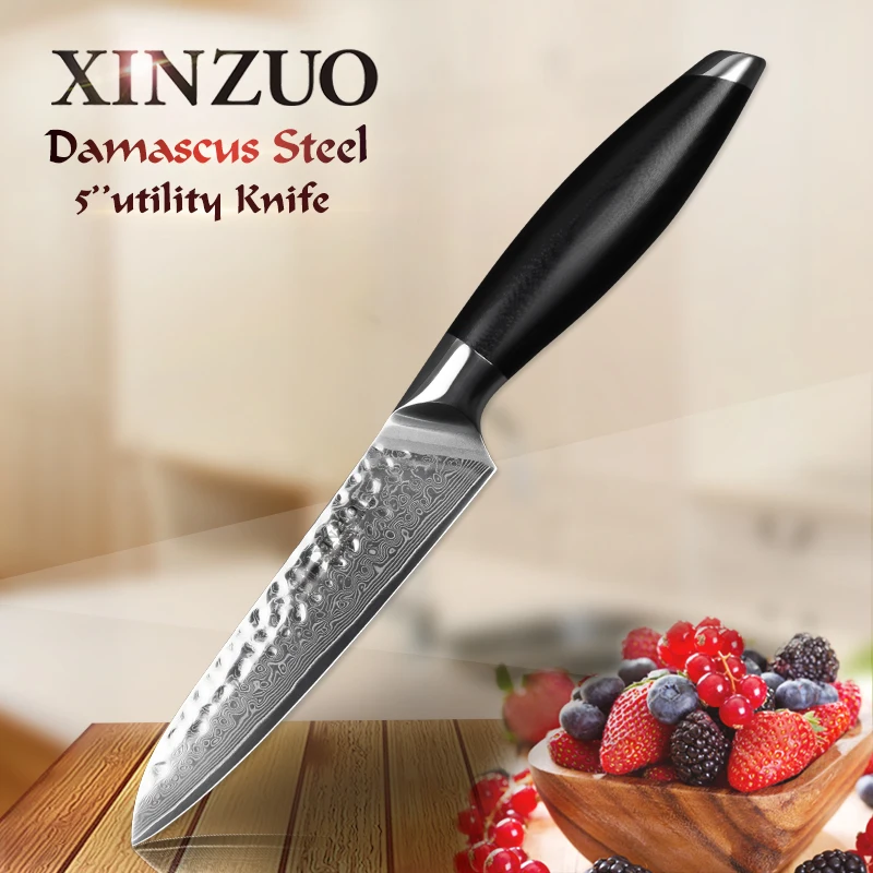 

XINZUO 5 inch Utility Knife 67 Layers Japanese Kitchen Knife High Carbon VG10 Damascus Steel Fruite Paring Chef Knife G10 Handle