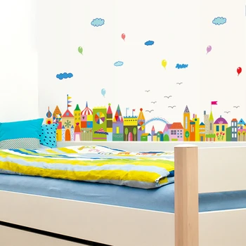 

42 x 140 cm Cartoon City Wall Stickers Wall Stickers for Kids Room Baby Kids Sticker Nursery Decor children's city