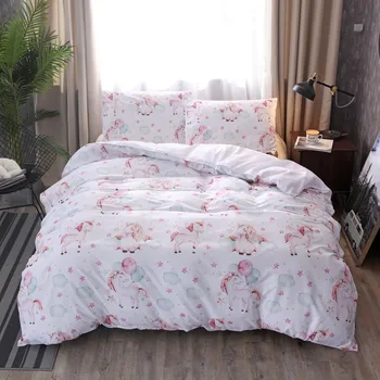 

Cartoon Unicorn Duvet Cover Set Printed Twin Full Queen King Single Size Pink Bedding Set Children Kid Bed Linen with Pillowcase