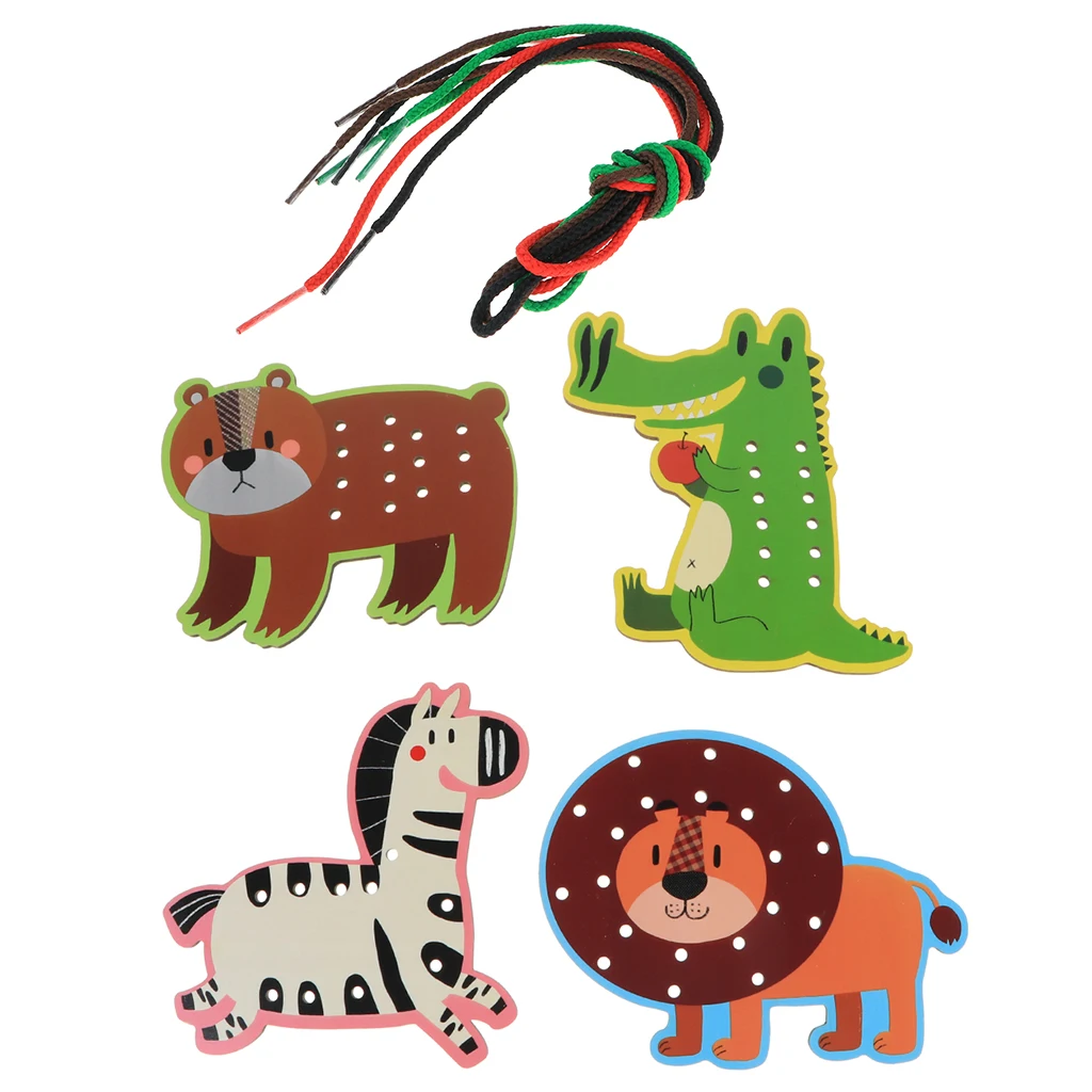 Кружева и следа: Дикие животные/Фруктовая форма шнуровки доска с деревянными панелями и соответствующие шнурки игрушки