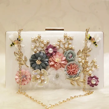 

Ladies Wedding Party Bridal Evening Clutch Purses Handmade Flower Female Small Beaded Wedding Chain Shoulder Bag Bee Banquet