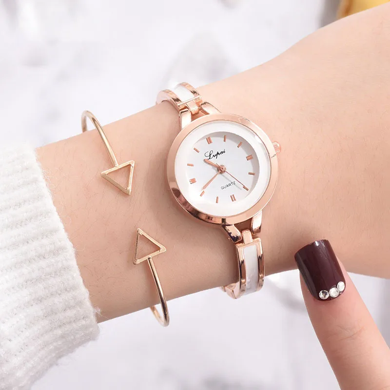

Women Quartz Watch Bracelet Set with Thin Alloy Band Open Cuff Bracelet @M23