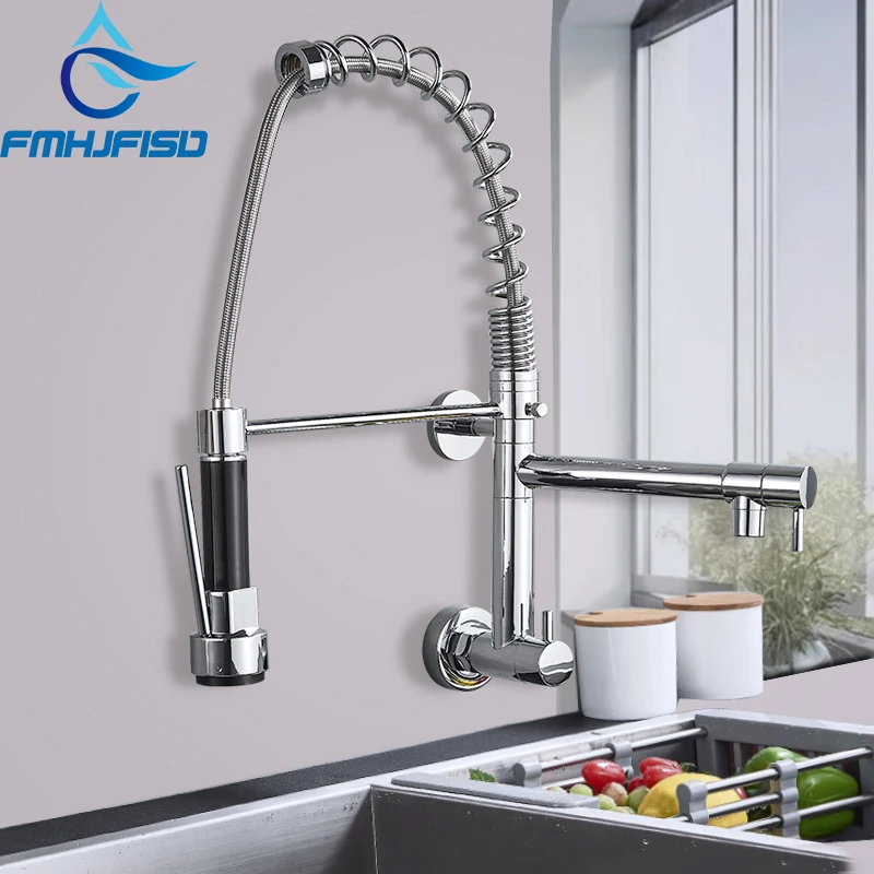 

FMHJFISD Chrome/Nickel/Gold/ORB Rubber Kitchen Faucet Wall Mounted Mixer Tap 360 Degree Rotation Pull Down Stream Sprayer Taps