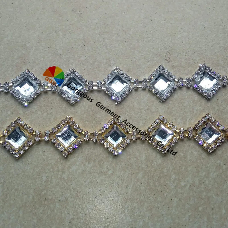 Цепочка из серебра и золота с кристаллами 18 мм 1 ярд|crystal chain|light siam1 yard |