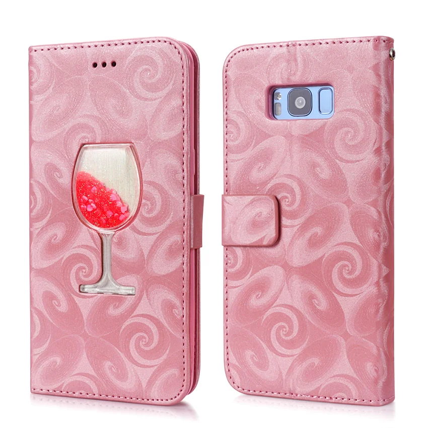 Hourglass Love Heart Quicksand Leather Wallet Case For Samsung Galaxy S8 S9 Plus S5 Mini S7 Edge Magnetic Flip 2 Card Slots Bag (79)