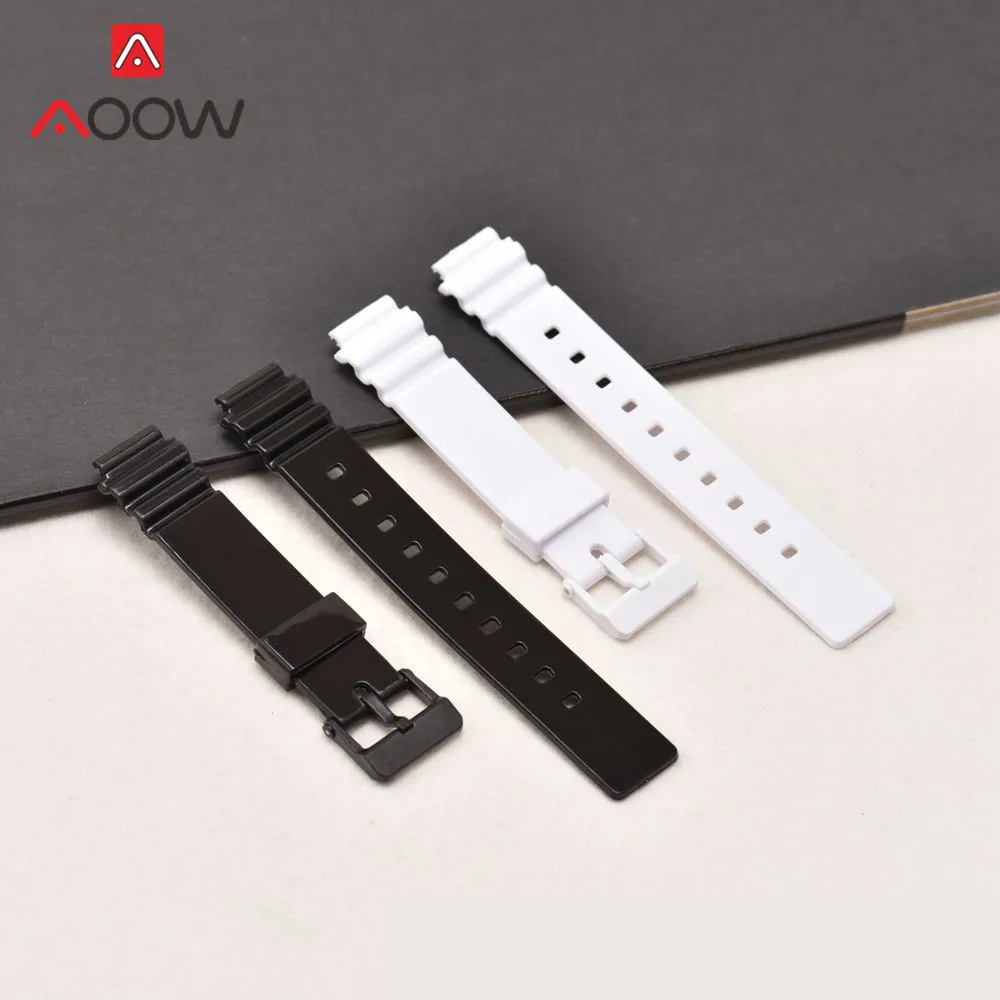 

14mm Women Sport Soft Watchband for Casio LRW-200H Black White Resin Waterproof Replacement Strap Bracelet Band Belt Accessories