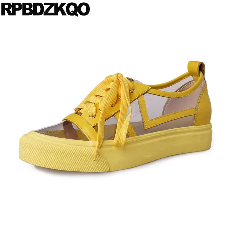 

Fashion Peach Ladies Lace Up Flats Yellow Designer Shoes Women Luxury 2019 High Quality Candy Transparent Brand Round Toe Latest